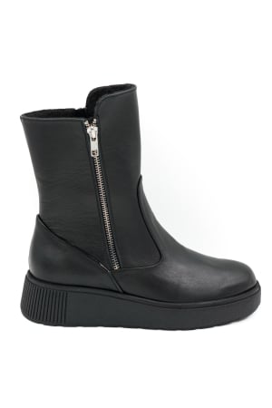 Lichidare stocuri - Ghete dama casual din piele naturala neagra cu varf rotund si talpa 4 cm 79718-26