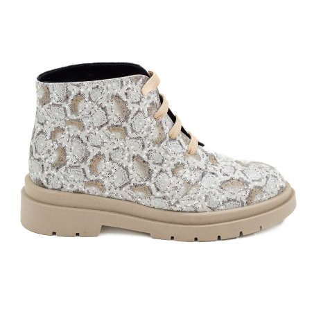 Lichidare stocuri - Ghete dama casual din piele naturala cu imprimeu cu varf rotund si talpa 3 cm 72821-1-26