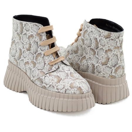 Ghete dama casual din piele naturala cu imprimeu cu varf rotund si talpa 4 cm 72821-2-26 [3]