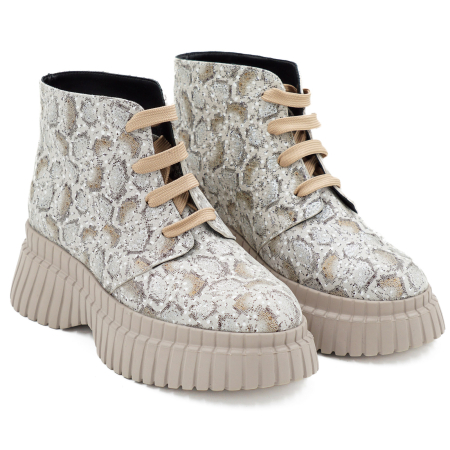 Ghete dama casual din piele naturala cu imprimeu cu varf rotund si talpa 4 cm 72821-2-26 [2]