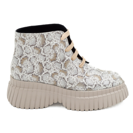 Lichidare stocuri - Ghete dama casual din piele naturala cu imprimeu cu varf rotund si talpa 4 cm 72821-2-26