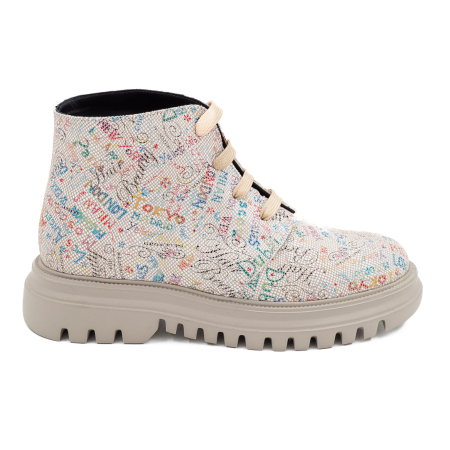 Lichidare stocuri - Ghete dama casual din piele naturala cu imprimeu cu varf rotund si talpa 3 cm 72821-26
