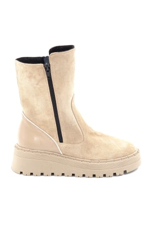 Ghete casual & bocanci dama - Ghete dama din piele naturala intoarsa bej cappucino cu varf rotund si talpa de 5 cm 74319-24