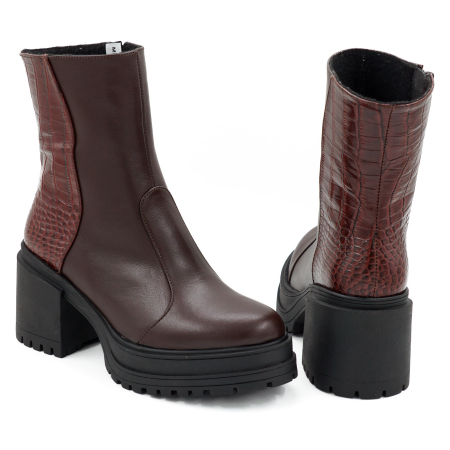 Ghete dama casual din piele naturala maro si cu imprimeu croco cu varf rotund si toc mic gros 5 cm 73518-26 [4]