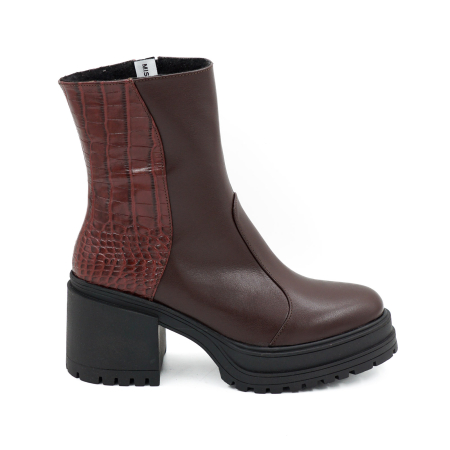 Ghete casual & bocanci dama - Ghete dama casual din piele naturala maro si cu imprimeu croco cu varf rotund si toc mic gros 5 cm 73518-26