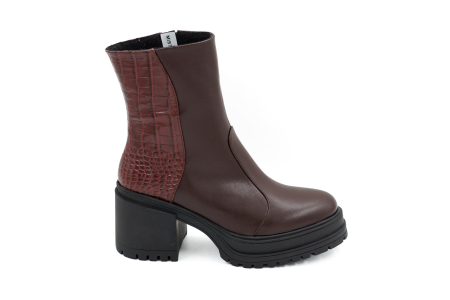 Ghete dama casual din piele naturala maro si cu imprimeu croco cu varf rotund si toc mic gros 5 cm 73518-26 [5]