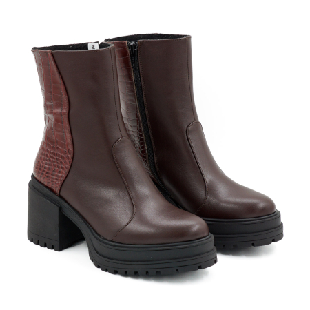 Ghete dama casual din piele naturala maro si cu imprimeu croco cu varf rotund si toc mic gros 5 cm 73518-26 [2]