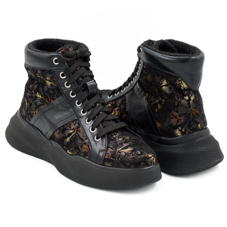 Ghete dama casual sport din piele naturala neagra si cu imprimeu cu varf rotund si talpa 4 cm 72521-1-26 [3]