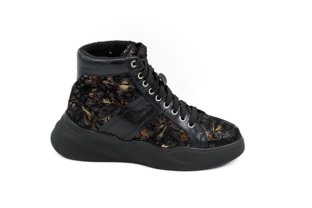 Ghete dama casual sport din piele naturala neagra si cu imprimeu cu varf rotund si talpa 4 cm 72521-1-26 [5]