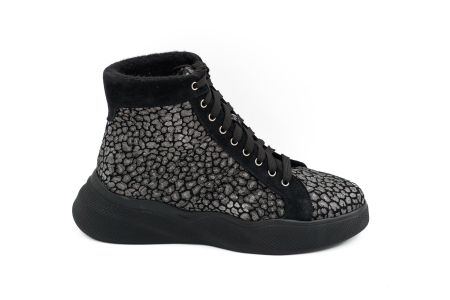 Ghete dama casual sport din piele naturala neagra si cu imprimeu cu varf rotund si talpa 4 cm 72521-26 [4]