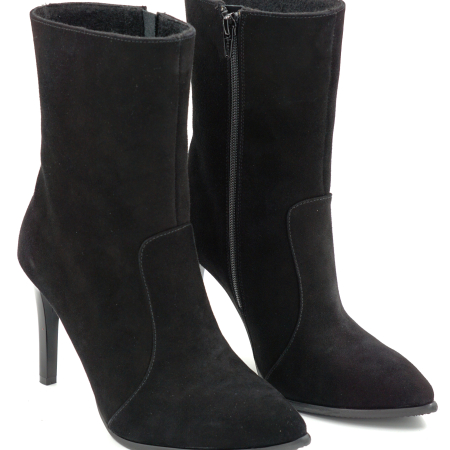 Ghete dama din pieele naturala intoarsa neagra cu varf ascutit stiletto si toc inalt subtire de 9 cm 74617-1-25 [2]