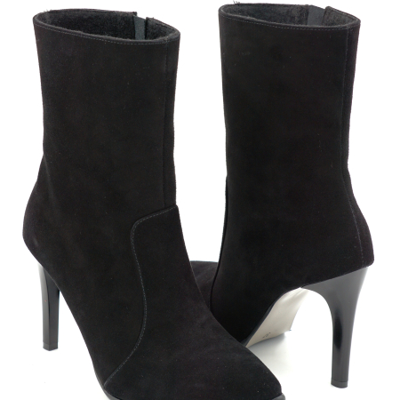 Ghete dama din pieele naturala intoarsa neagra cu varf ascutit stiletto si toc inalt subtire de 9 cm 74617-1-25 [3]