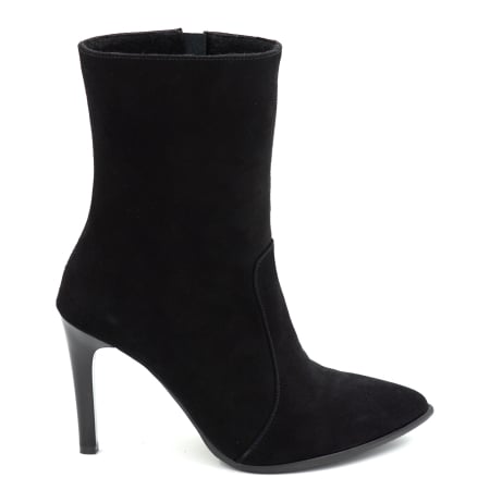 Ghete elegant & office dama - Ghete dama din pieele naturala intoarsa neagra cu varf ascutit stiletto si toc inalt subtire de 9 cm 74617-1-25