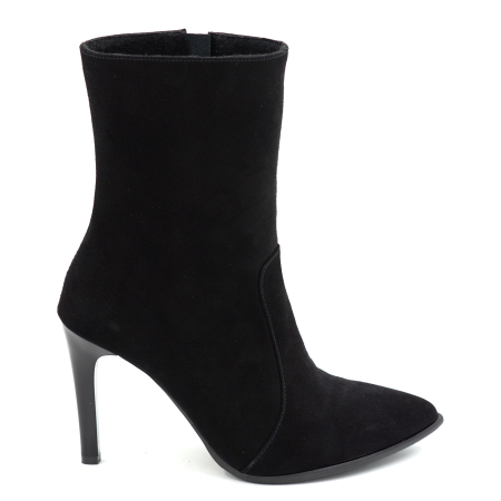 Ghete & bocanci dama - Ghete dama din pieele naturala intoarsa neagra cu varf ascutit stiletto si toc inalt subtire de 9 cm 74617-1-25