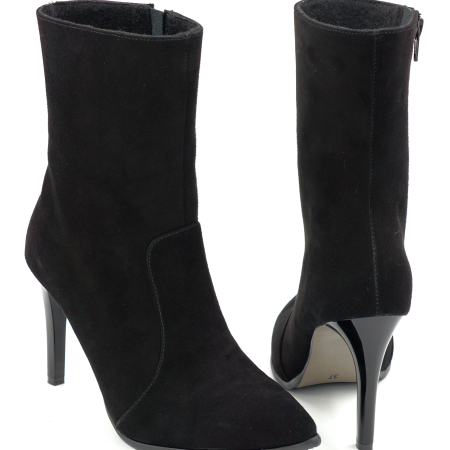 Ghete dama din pieele naturala intoarsa neagra cu varf ascutit stiletto si toc inalt subtire de 9 cm 74617-1-25 [4]