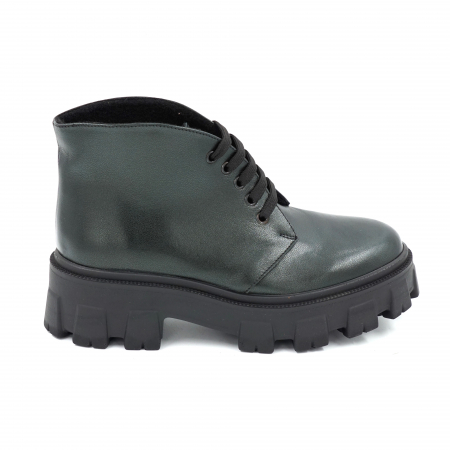 Ghete & bocanci dama - Ghete dama casual din piele naturala verde inchis smarald sidefat cu varf rotund si talpa 4 cm  32513-23