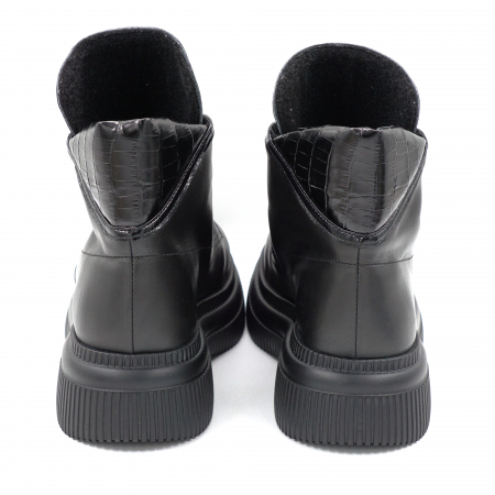 Ghete dama casual din piele naturala neagra si cu imprimeu croco negru mat cu varf rotund si talpa 4 cm 70119-24 [3]
