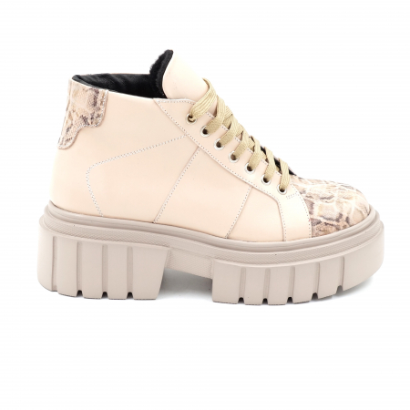 Ghete casual & bocanci dama - Ghete dama casual sport din piele naturala nude roze si cu imprimeu animal print cu varf rotund si talpa 5 cm  70421-23
