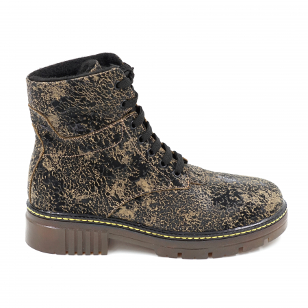 Ghete & bocanci dama - Ghete dama casual din piele naturala cu imprimeu negru si kaki cu varf rotund si talpa 3 cm  70619-23
