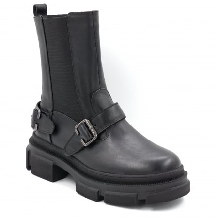 Ghete dama casual din piele naturala neagra cu accesorii metalice, varf rotund si talpa 3 cm 70624-24 [1]