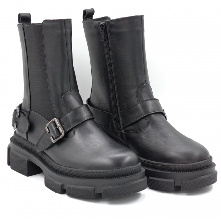 Ghete dama casual din piele naturala neagra cu accesorii metalice, varf rotund si talpa 3 cm 70624-24 [2]