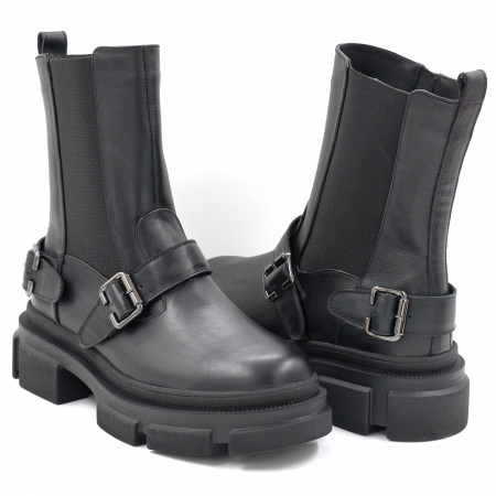 Ghete dama casual din piele naturala neagra cu accesorii metalice, varf rotund si talpa 3 cm 70624-24 [3]