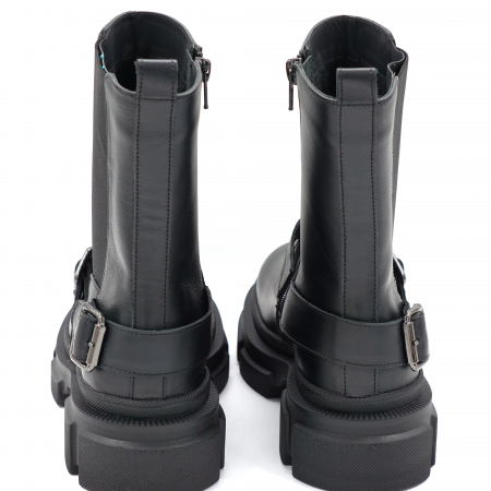 Ghete dama casual din piele naturala neagra cu accesorii metalice, varf rotund si talpa 3 cm 70624-24 [4]