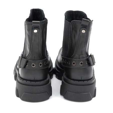 Ghete dama casual din piele naturala neagra cu accesorii metalice, varf rotund si talpa 3 cm  70724-24 [4]