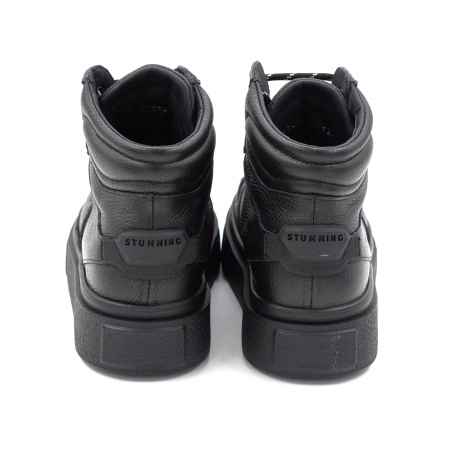 Ghete dama casual sport din piele naturala bizonata neagra cu varf rotund si talpa 3 cm 71124-24 [4]