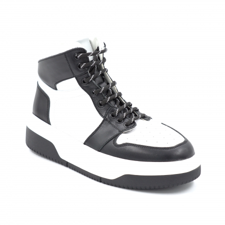 Ghete dama casual sport din piele naturala bizonata neagra si alba cu varf rotund si talpa 3 cm 71224-24 [1]