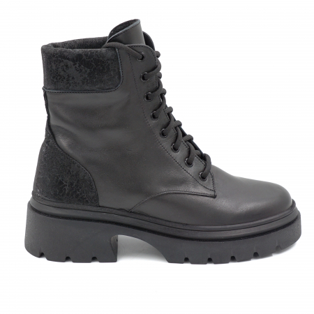 Ghete & bocanci dama - Ghete dama casual din piele naturala neagra si cu imprimeu negru 3D cu varf rotund si talpa 3 cm 71321-1-24