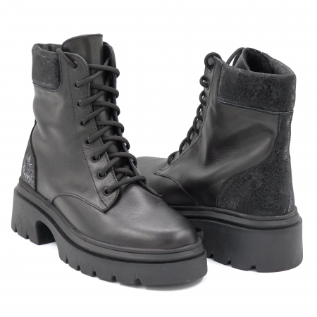 Ghete dama casual din piele naturala neagra si cu imprimeu negru 3D cu varf rotund si talpa 3 cm 71321-1-24 [3]