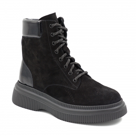 Ghete dama casual din piele naturala intoarsa si lacuita neagra cu varf rotund si talpa 4 cm 71321-24 [1]