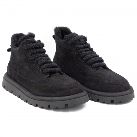 Ghete dama casual din piele naturala intoarsa neagra cu varf rotund si talpa 2 cm 71524-24 [2]