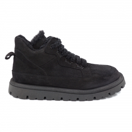 Ghete & bocanci dama - Ghete dama casual din piele naturala intoarsa neagra cu varf rotund si talpa 2 cm 71524-24