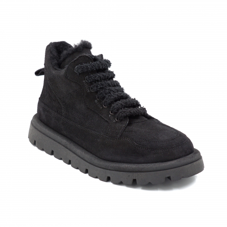Ghete dama casual din piele naturala intoarsa neagra cu varf rotund si talpa 2 cm 71524-24 [1]