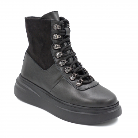 Ghete dama casual din piele naturala neagra cu varf rotund si talpa 4 cm 72321-24 [1]
