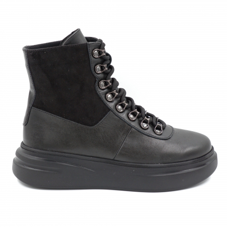 Ghete & bocanci dama - Ghete dama casual din piele naturala neagra cu varf rotund si talpa 4 cm 72321-24
