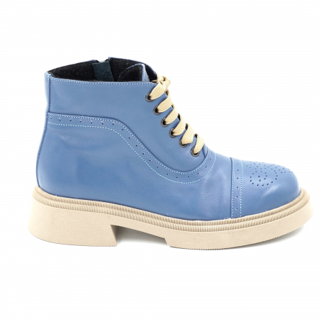Ghete casual & bocanci dama - Ghete dama casual din piele naturala albastru bleu cu varf rotund si talpa 3 cm 72518-23
