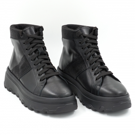Ghete dama casual sport din piele naturala neagra cu varf rotund si talpa 4 cm 72521-23 [2]