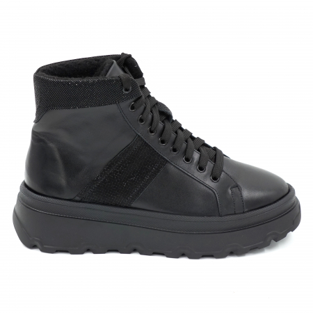 Ghete & bocanci dama - Ghete dama casual sport din piele naturala neagra cu varf rotund si talpa 4 cm 72521-23