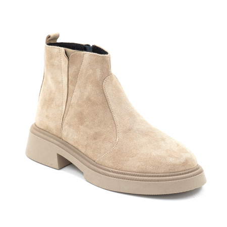 Ghete dama casual din piele naturala intoarsa bej cappucino cu varf rotund si talpa 2 cm 73017-24 [1]