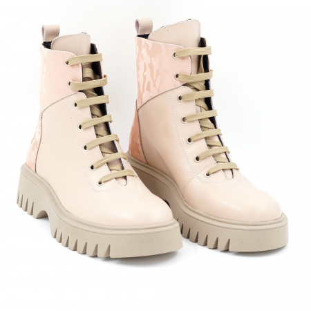Ghete dama casual din piele naturala nude roze si cu imprimeu nude roze militar 3D cu varf rotund si talpa 3 cm 73121-23 [2]