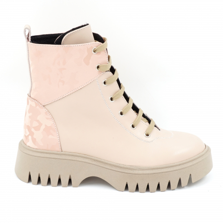 Ghete casual & bocanci dama - Ghete dama casual din piele naturala nude roze si cu imprimeu nude roze militar 3D cu varf rotund si talpa 3 cm 73121-23