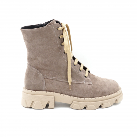 Ghete casual & bocanci dama - Ghete dama casual din piele naturala intoarsa grej cu varf rotund si talpa 3 cm 73221-3-23