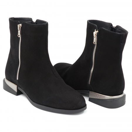 Ghete dama casual din piele naturala intoarsa neagra cu fermoar metalic, varf rotund si talpa 1 cm 73621-23 [4]