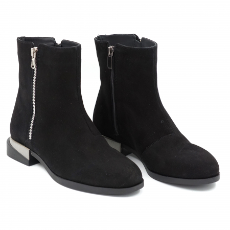 Ghete dama casual din piele naturala intoarsa neagra cu fermoar metalic, varf rotund si talpa 1 cm 73621-23 [3]