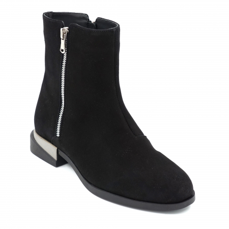 Ghete dama casual din piele naturala intoarsa neagra cu fermoar metalic, varf rotund si talpa 1 cm 73621-23 [1]