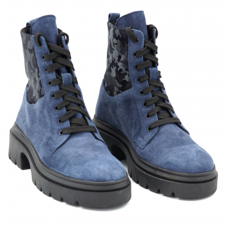 Ghete dama casual din piele naturala intoarsa albastra si cu imprimeu belumaren militar 3D cu varf rotund si talpa 3 cm 75521-23 [2]
