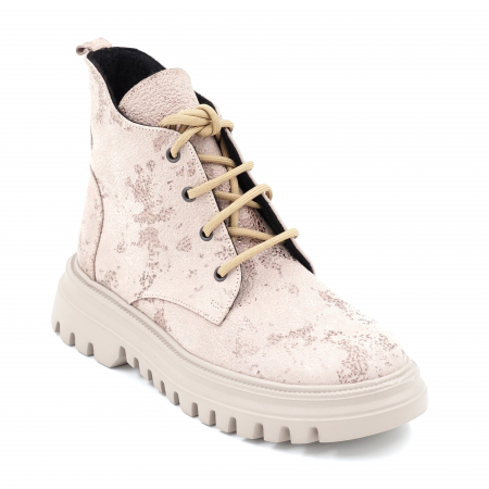 Ghete dama casual din piele naturala bej roze inchis cu imprimeu 3D cu varf rotund si talpa 3 cm 75720-23 [1]